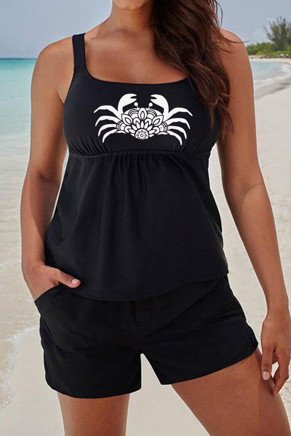 Letters Sports Tank and Shorts Plus Size Tankini Set