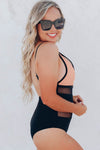 Colorblock Mesh Backless One-piece Swimwear
