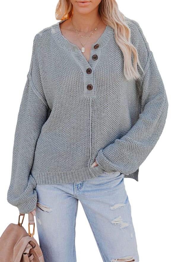 Buttoned Side Split Knit Sweater