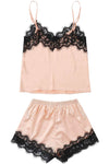 Lace Satin Sleepwear Cami Top and Shorts Pajama Set