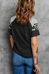 Letter Heart Print Leopard Striped Color Block Short Sleeve T-shirt