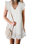 V Neck Ruffled Sleeves Perforating Babydoll Dress