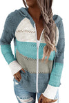 Zipped Front Colorblock Hollow-out Knit Hoodie