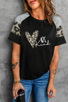 Letter Heart Print Leopard Striped Color Block Short Sleeve T-shirt