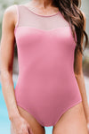 Strappy Hollow-out Back Mesh One-piece Swimwear