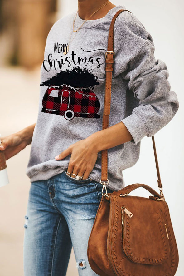 Merry Christmas Letters Print Pullover Sweatshirt