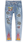 Men's Skull Print Patchwork Distressed Skinny High Waist Jeans