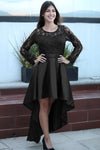 Long Sleeve Lace High Low Satin Prom Dress