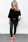 Brown Textured Knit Drop Shoulder Tee