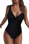 Twist Front Backless One-piece Swimwear