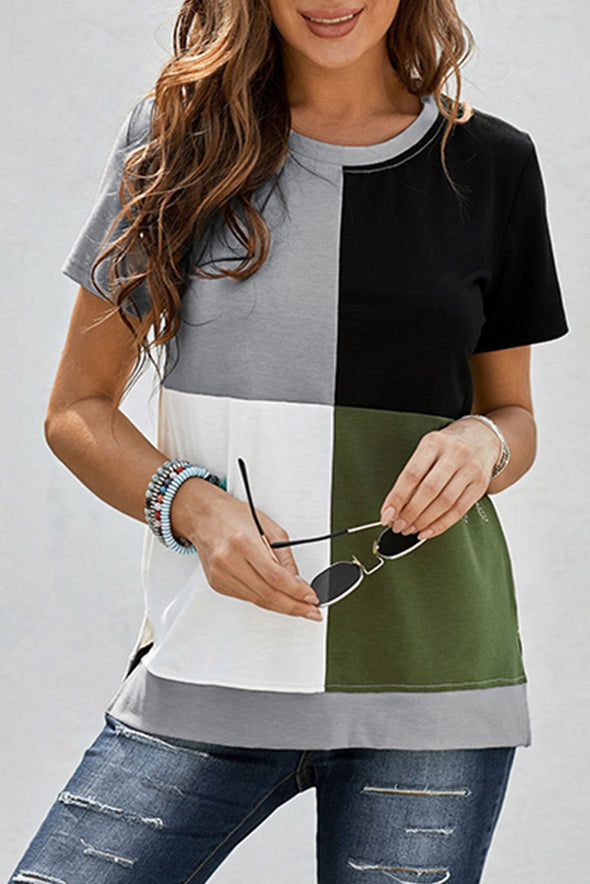 Wine Red Colorblock T-shirt with Slits