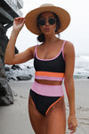Spaghetti Straps Colorblock Ribbed High Waisted Swimsuit