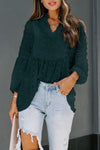 Swiss Dot Split Neck Ruffle Babydoll Blouse