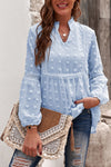 Swiss Dot Split Neck Ruffle Babydoll Blouse