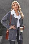 Khaki Lapel Collar Button Fleece Jacket