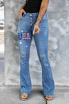Dark Blue Mid Rise Button Front Flare Denim