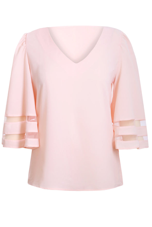 Flare Sleeve V Neck Loose Blouse