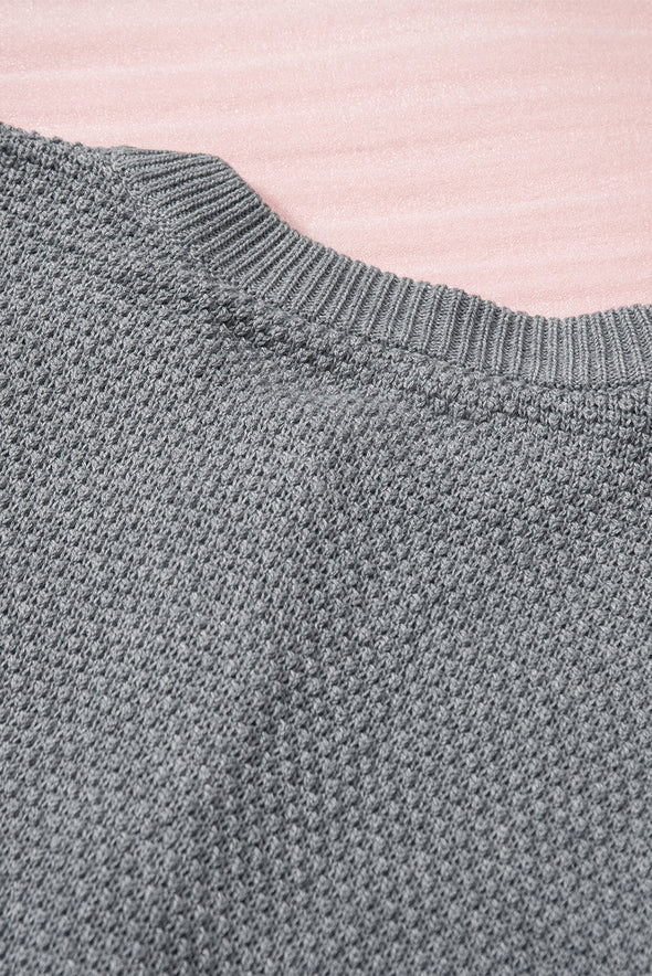Henley Pullover Drop Shoulder Sweater with Slits