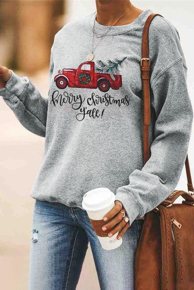 Merry Christmas Letters Print Pullover Sweatshirt