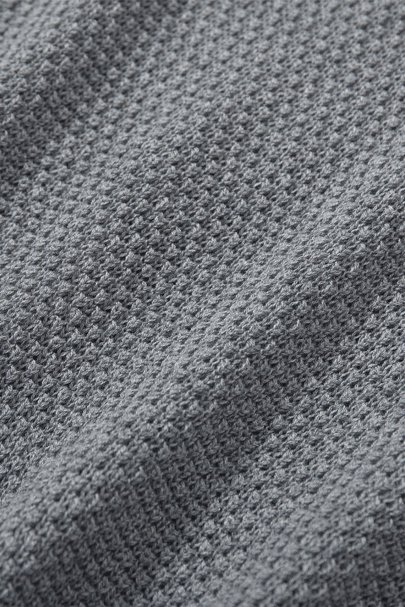 Henley Pullover Drop Shoulder Sweater with Slits