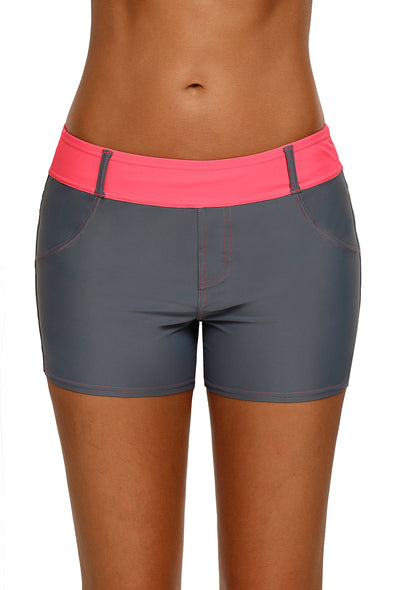 Coral Waistband Faux Denim Sports Shorts