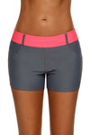 Coral Waistband Faux Denim Sports Shorts