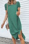 Casual Short Sleeve T-shirt Midi Dress with High Splits