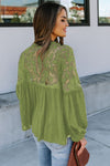 V Neckline Lace Shoulder Patchwork Blouse