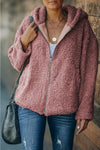 Zip Up Sherpa Hooded Coat with Pocket