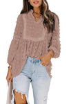 Swiss Dot Split Neck Ruffle Babydoll Blouse