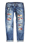 Valentine Heart Patchwork Distressed Straight Leg Jeans