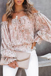 Off The Shoulder Puff Sleeve Ruffled Floral Print Blouse