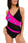 Colorblock Mesh Backless One-piece Swimwear
