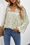 Floral Print Drawstring Loose Puff Sleeve Shirt