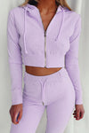 Ribbed Knit Cropped Hoodie and Jogger Two Piece Set