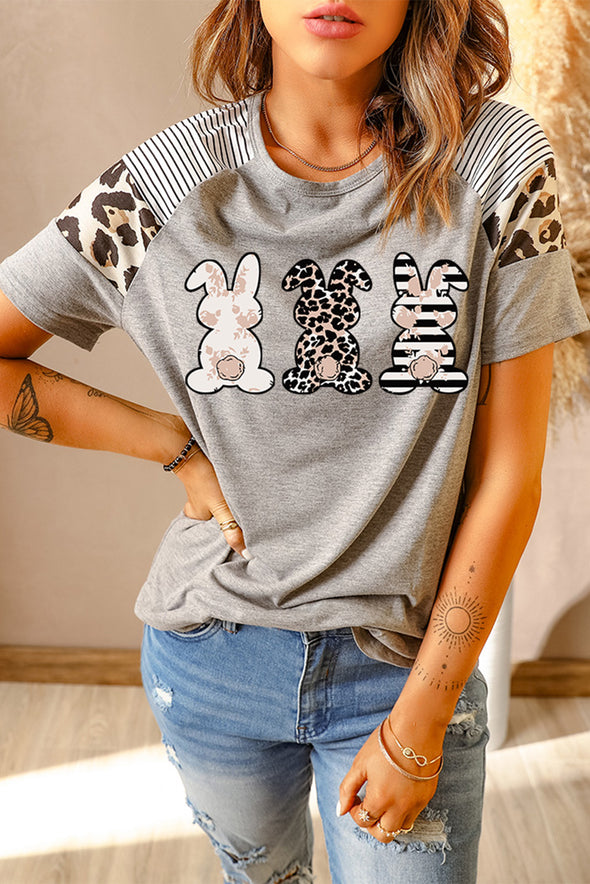 Letter Heart Print Leopard Striped Color Block Short Sleeve T-shirt