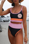 Spaghetti Straps Colorblock Ribbed High Waisted Swimsuit