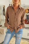 Long Sleeve Button Fuzzy Polka Dot Shirt