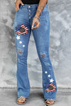 Dark Blue Mid Rise Button Front Flare Denim