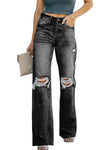 High Waist Distressed Ripped Hole Flare Jeans