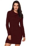 Asymmetric Buttoned Collar Black Bodycon Sweater Dress
