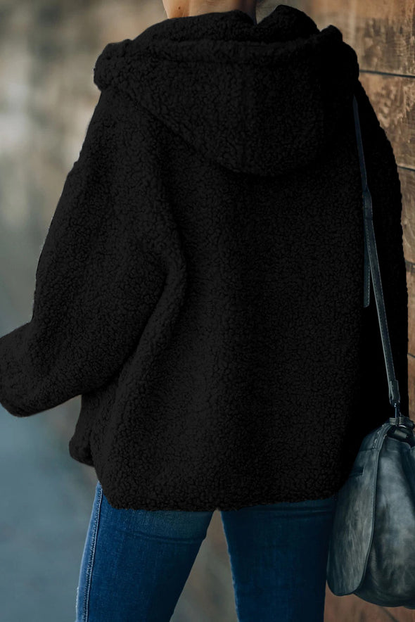 Zip Up Sherpa Hooded Coat with Pocket