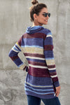 Multicolor Cowl Neck Striped Long Sleeve Sweatshirt