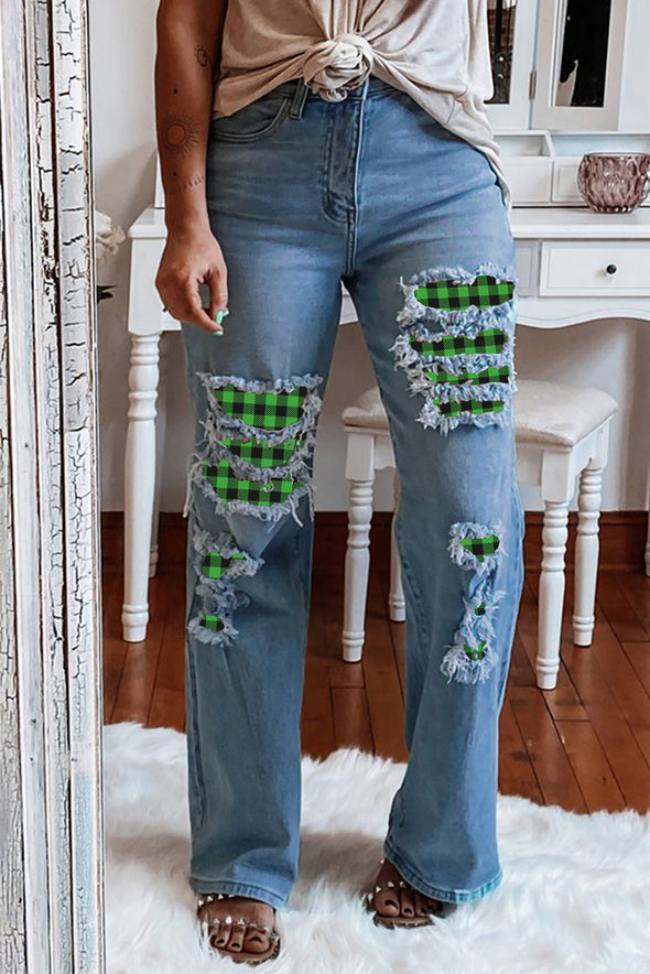 High Waist Ripped Flare Leg Jeans