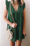 V Neck Ruffled Sleeves Perforating Babydoll Dress