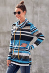 Multicolor Cowl Neck Striped Long Sleeve Sweatshirt