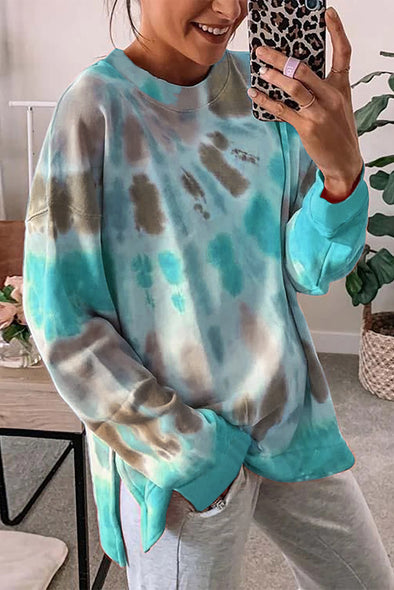 Tie-dye Side Slits Pullover Sweatshirt