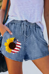 Elastic Waist Drawstring Denim Shorts