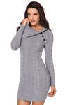 Asymmetric Buttoned Collar Black Bodycon Sweater Dress