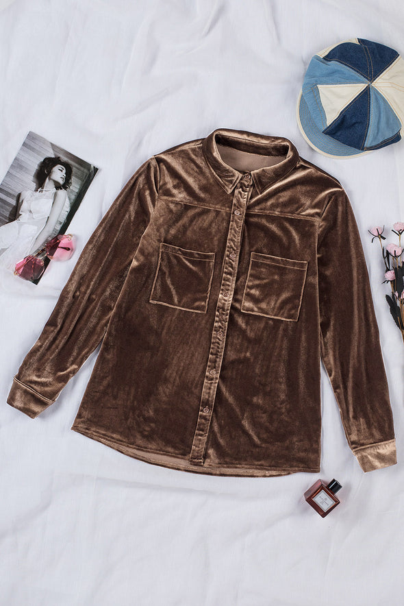 Retro Velvet Pocket Long Sleeve Shirt